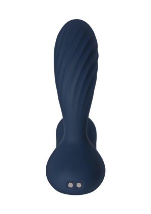 Svakom Vick Neo 2 App Compatible Rechargeable Silicone Warming Dual Stimulating Prostate Vibrator with Remote Control - Navy Blue/Gold