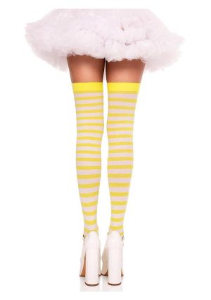 Leg Avenue Nylon Stocking W/ Stripe - White/Yellow - O/S