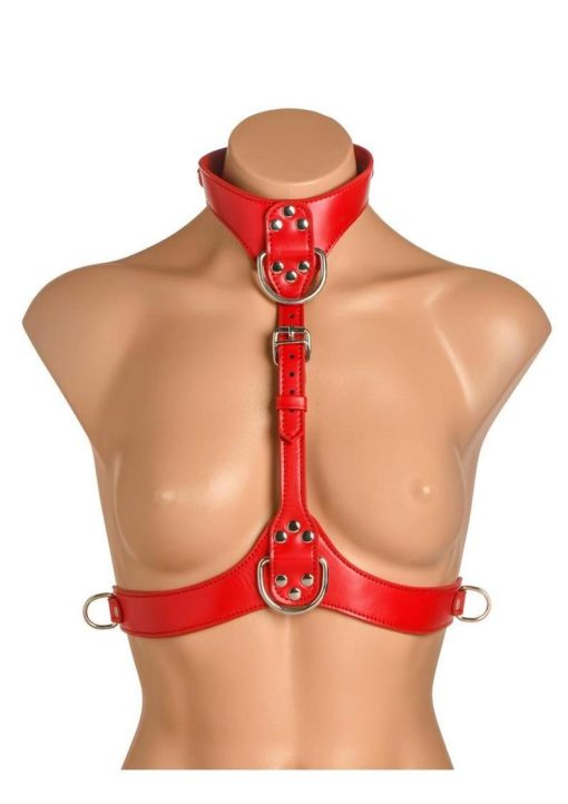 Master Series Vixen Female Chest Vegan Leather Harness - Red
