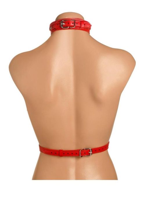 Master Series Vixen Female Chest Vegan Leather Harness - Red