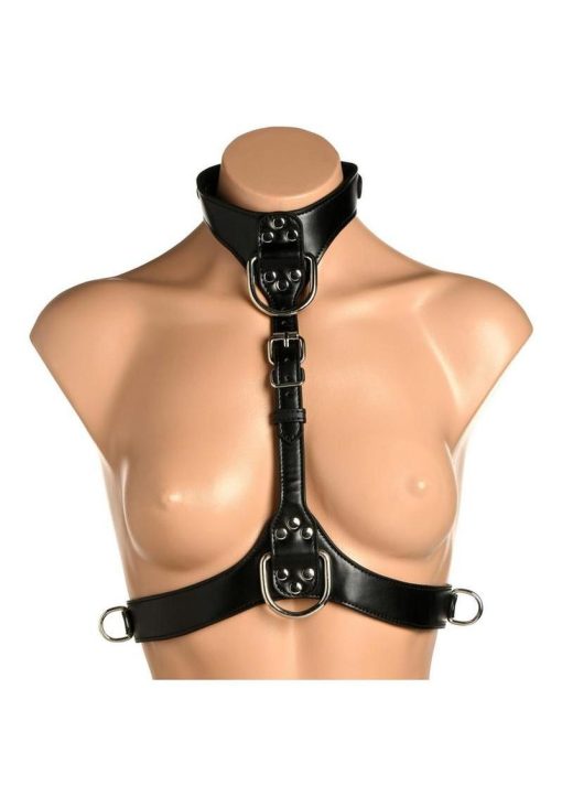 Master Series Vixen Female Chest Vegan Leather Harness - Black