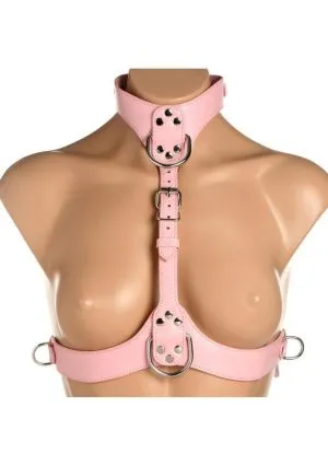 Master Series Vixen Female Chest Vegan Leather Harness - Pink