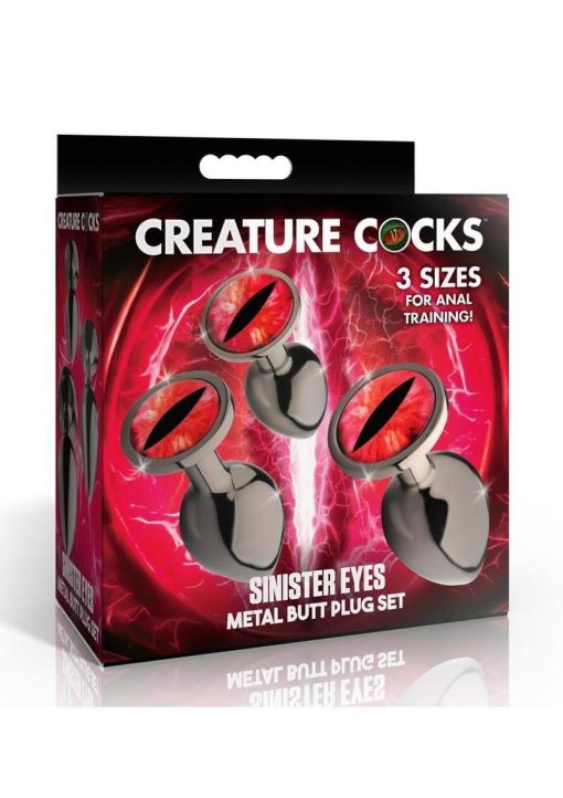 Creature Cocks Red Eye Metal Butt Plug Set (3 Piece) - Black/Red