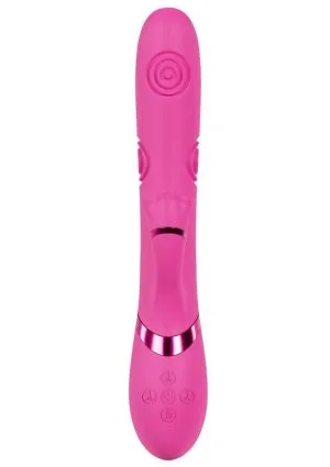 Vive Fiore Silicone Rechargeable Triple Motor G-Spot Air Wave VIbrating and Tapping Flared Clit Stimulator - Pink
