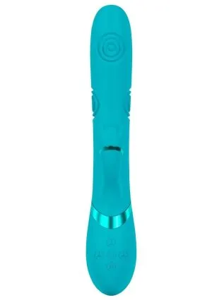 Vive Fiore Silicone Rechargeable Triple Motor G-Spot Air Wave VIbrating and Tapping Flared Clit Stimulator - Blue