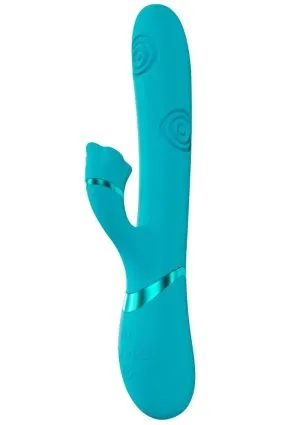Vive Fiore Silicone Rechargeable Triple Motor G-Spot Air Wave VIbrating and Tapping Flared Clit Stimulator - Blue