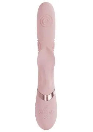Vive Fronda Rechargeable Silicone Triple Motor G-Spot VIbrating and Tapping Leaf Clit Stimulator - Pink