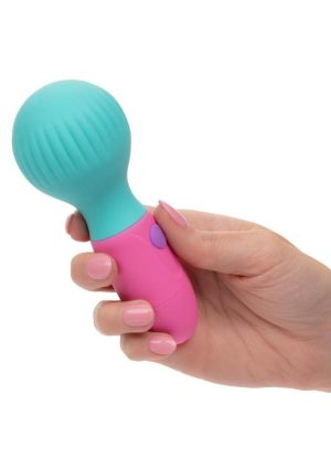 Naughty Bits To The Max Vibrating Rechargeable Silicone Wand - Blue/Pink