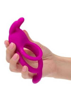 Closer intimate Rechargeable Ring Touch Silicone Dual Vibe Cock Ring with Clitoral Stimulator - Pink