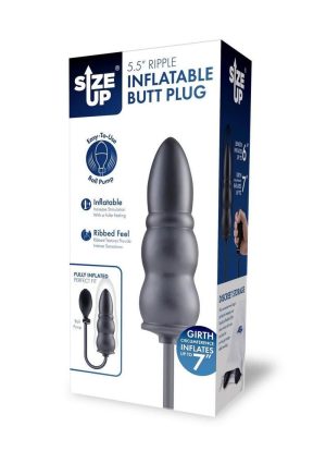 Size Up Ripple Inflatable Silicone Butt Plug 5.5in - Black