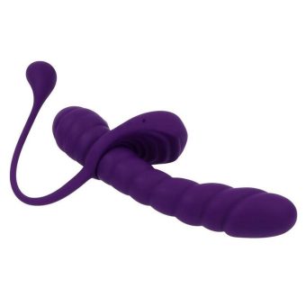 Playboy Twisted Playground Rechargeable Silicone Dual Vibrator with Detachable C-Ring Anal Tail - Purple