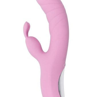 Playboy Rub Me Right Rechargeable Silicone Thrusting G-Spot Rabbit Vibrator - Pink