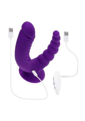 Rider Rechargeable Silicone Double End Vibrator - Purple