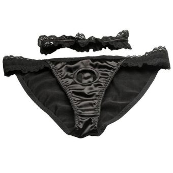 Bedroom Bliss Jolie Strap-On Panty Harness and Garter - Medium - Black