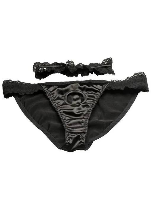 Bedroom Bliss Jolie Strap-On Panty Harness and Garter - Medium - Black