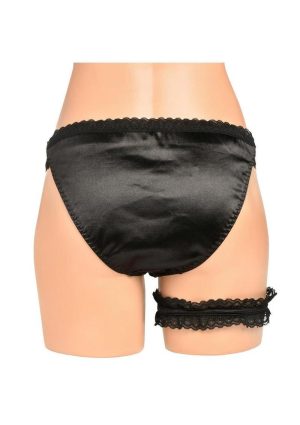 Bedroom Bliss Jolie Strap-On Panty Harness and Garter - Medium - Black