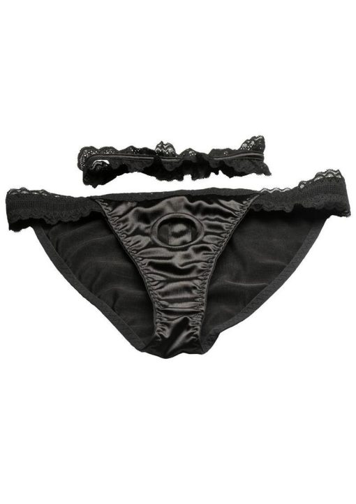 Bedroom Bliss Jolie Strap-On Panty Harness and Garter - Large - Black