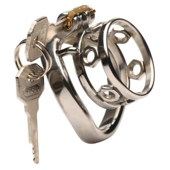 Master Series Pussy Boy Metal Chastity Cage Stainless Steel - Silver/Vanilla