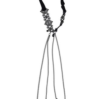Sex and Mischief Lace Collar with Nipple Ties - Black