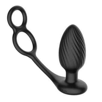 Nexus Tornado Silicone Rechargeable Remote Rotating Plug with Cock and Ball Rings - Black