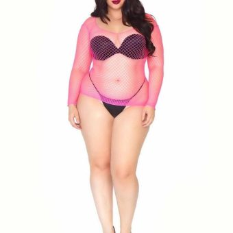Leg Avenue Spandex Long Sleeved Industrial Net Shirt - Neon Pink - 1X-2X