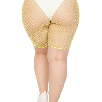 Leg Avenue Plus Size Industrial Net Biker Shorts - 1X-2X - Yellow