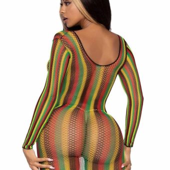 Leg Avenue Rasta Net Long Sleeved Mini Dress - Multicolor - O/S